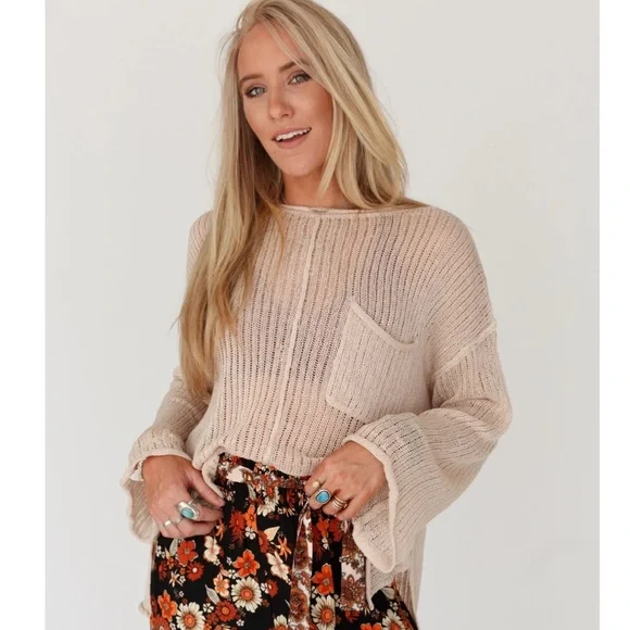 DONATED Golden Rays Drop Shoulder Top - Beige - Picture 5 of 8